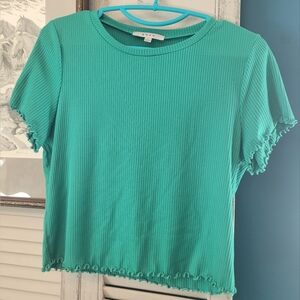 gaze Ribbed Lettuce-Edge Crop Tee in Teal